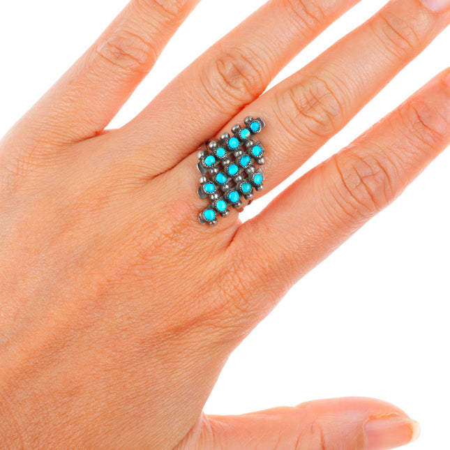 sz7 vintage Zuni sterling silver 3 row turquoise snake eye ring