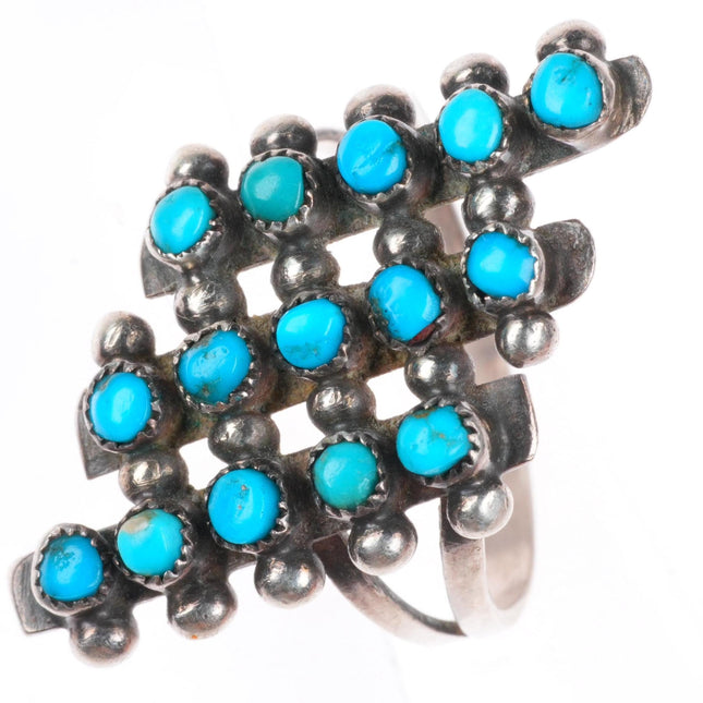 sz7 vintage Zuni sterling silver 3 row turquoise snake eye ring