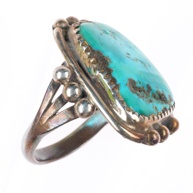 sz8 vintage Navajo sterling silver ring with raindrop bead accents