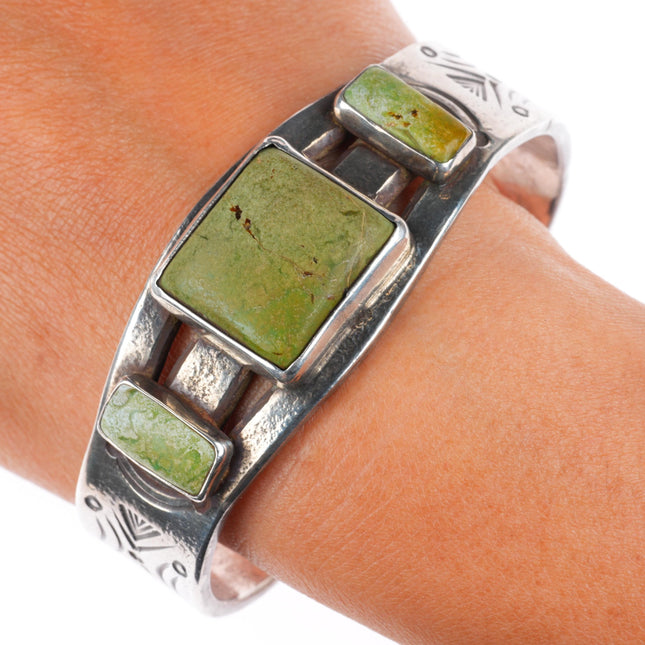 7.5" 40's-50's vintage Navajo sterling silver green turquoise cuff bracelet