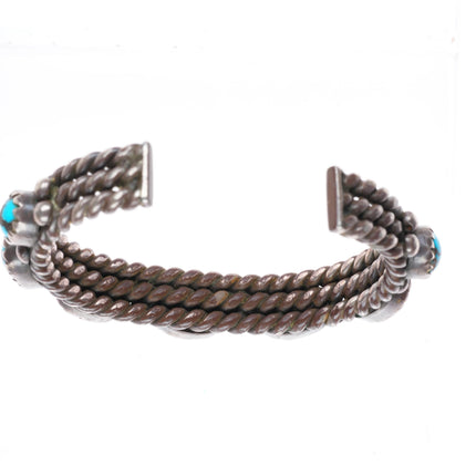 6.2" c1950 vintage Navajo high grade turquoise row sterling silver cuff bracelet