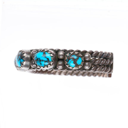 6.2" c1950 vintage Navajo high grade turquoise row sterling silver cuff bracelet