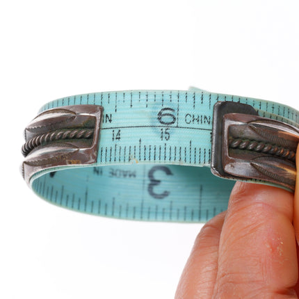 6.25" c1940 Vintage Navajo sterling silver spiderweb turquoise row cuff bracelet
