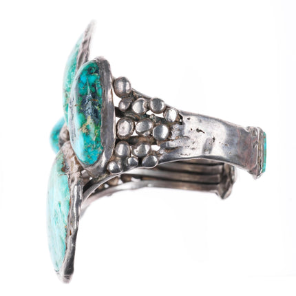 6.5" Big vintage Navajo sterling silver turquoise bear paw form cuff bracelet