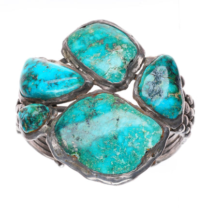 6.5" Big vintage Navajo sterling silver turquoise bear paw form cuff bracelet