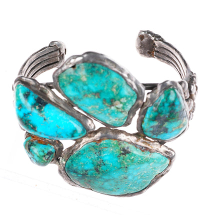 6.5" Big vintage Navajo sterling silver turquoise bear paw form cuff bracelet