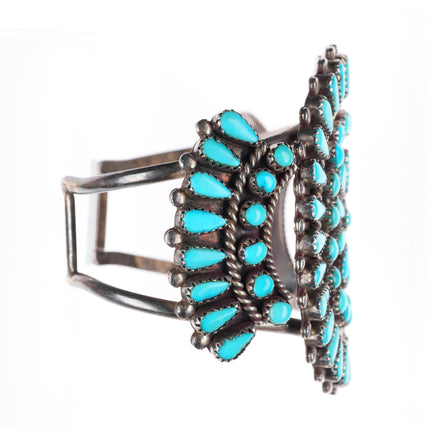 6.6" Lebert Louise Kaskalla Zuni sterling silver turquoise cluster cuff bracelet
