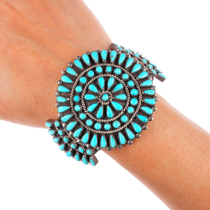 6.6" Lebert Louise Kaskalla Zuni sterling silver turquoise cluster cuff bracelet