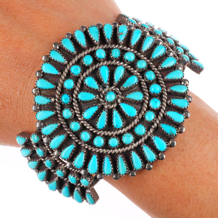 6.6" Lebert Louise Kaskalla Zuni sterling silver turquoise cluster cuff bracelet