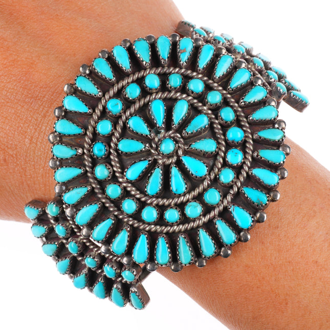 6.6" Lebert Louise Kaskalla Zuni sterling silver turquoise cluster cuff bracelet