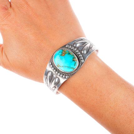 6.5" 1920's-30's Antique Navajo Ingot silver cuff bracelet Royston turquoise