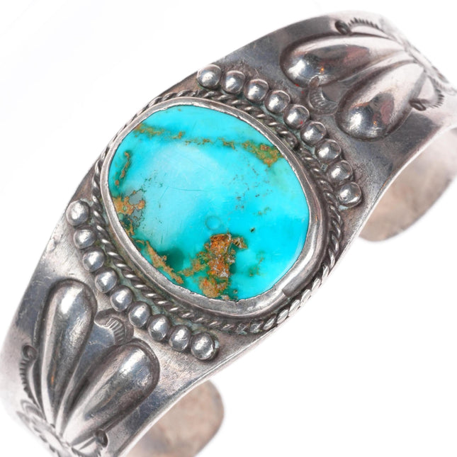 6.5" 1920's-30's Antique Navajo Ingot silver cuff bracelet Royston turquoise