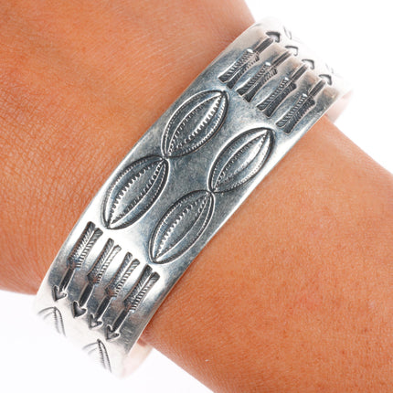 7.3" Antique Navajo ingot silver arrow stamped cuff bracelet