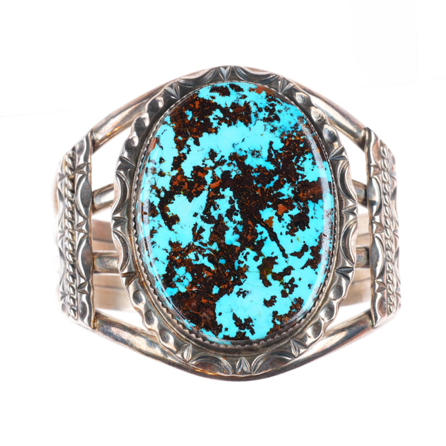 6" Davey Morgan Navajo vintage gorgeous turquoise sterling silver cuff bracelet
