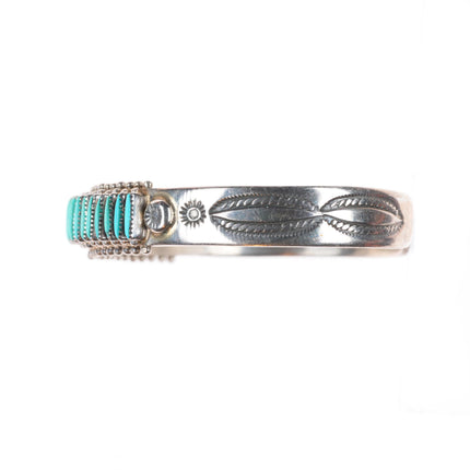 6.3" Bryant Waatsa Zuni sterling silver needlepoint turquoise cuff bracelet