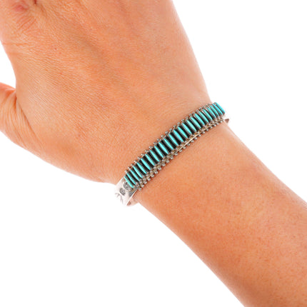 6.3" Bryant Waatsa Zuni sterling silver needlepoint turquoise cuff bracelet