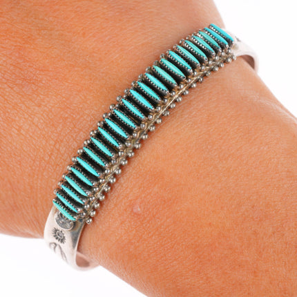 6.3" Bryant Waatsa Zuni sterling silver needlepoint turquoise cuff bracelet