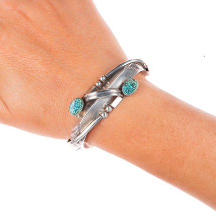 6.3" vintage Navajo sterling silver carinated cuff bracelet with #8 turquoise