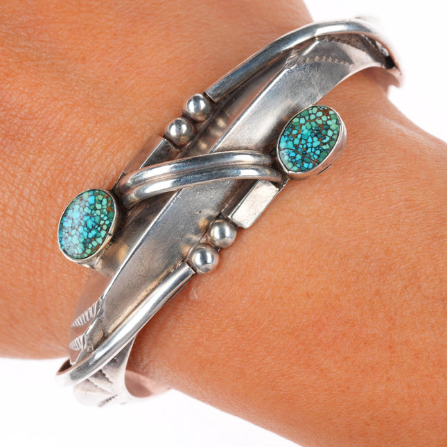 6.3" vintage Navajo sterling silver carinated cuff bracelet with #8 turquoise