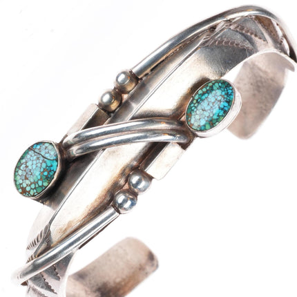 6.3" vintage Navajo sterling silver carinated cuff bracelet with #8 turquoise