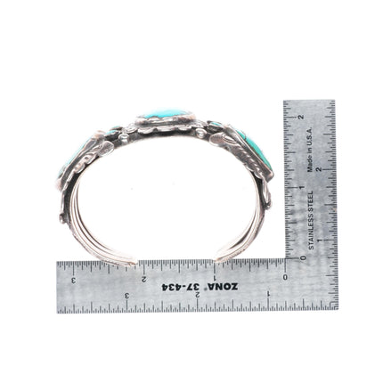6.75" vintage Navajo sterling silver heavy stamped cuff bracelet with turquoise