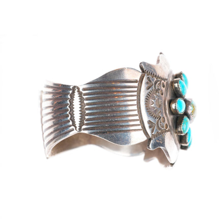 6.6" James Shay Navajo sterling silver cluster cuff bracelet w/Nice turquoise