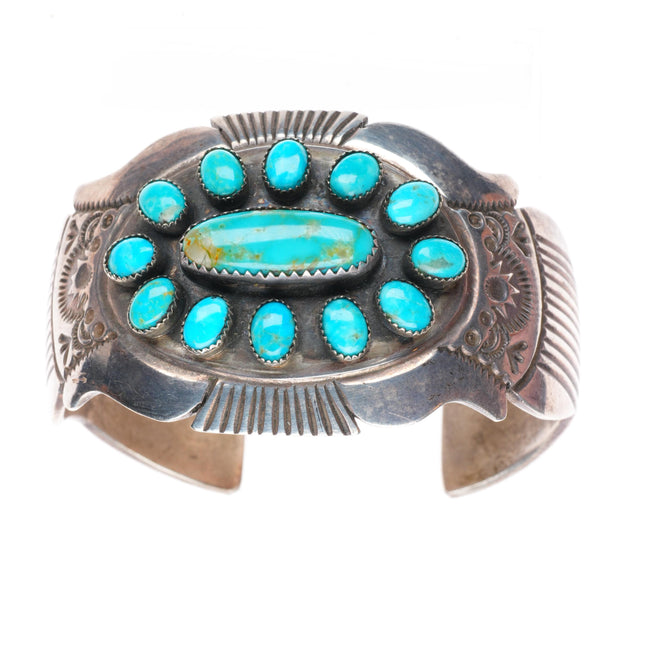 6.6" James Shay Navajo sterling silver cluster cuff bracelet w/Nice turquoise