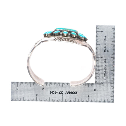 6.6" James Shay Navajo sterling silver cluster cuff bracelet w/Nice turquoise