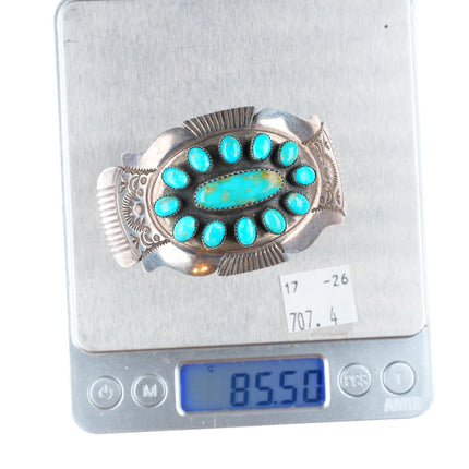 6.6" James Shay Navajo sterling silver cluster cuff bracelet w/Nice turquoise