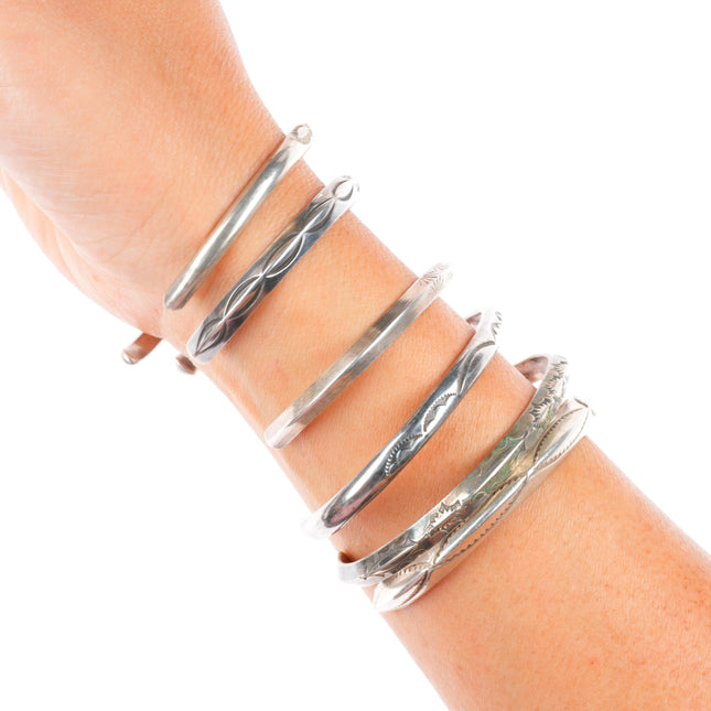 6.2"-6.5" Vintage Navajo stamped carinated sterling silver stacker cuff bracelet