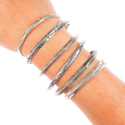 6.2"-6.5" Vintage Navajo stamped carinated sterling silver stacker cuff bracelet