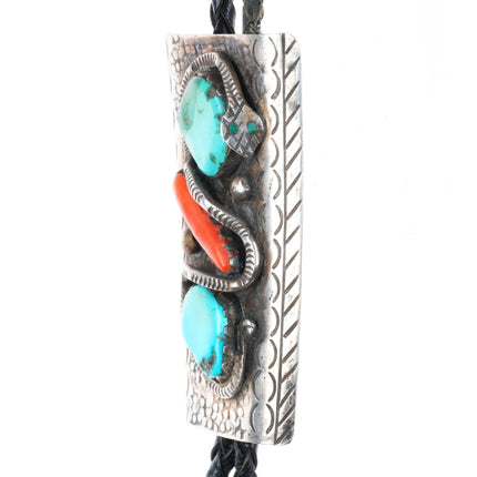 Large c1960 c-31 Zuni sterling silver, turquoise, coral Snake bolo tie