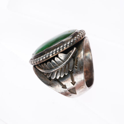 sz7.5 vintage Navajo Cerrillos "Greasy Green" Turquoise sterling silver ring