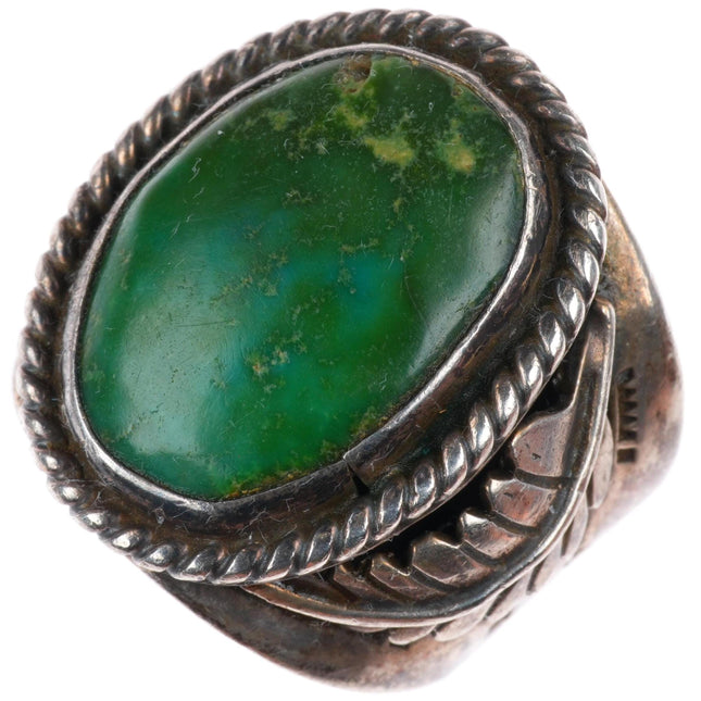 sz7.5 vintage Navajo Cerrillos "Greasy Green" Turquoise sterling silver ring