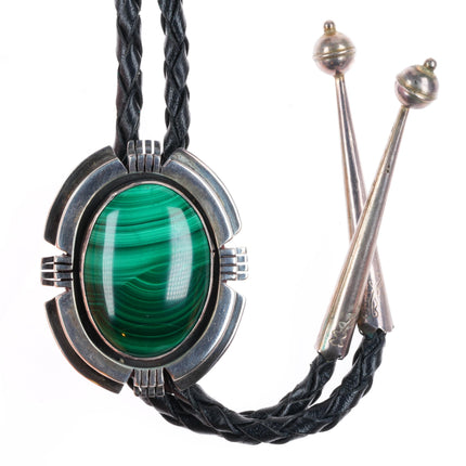 vintage Nakai Navajo sterling silver malachite bolo tie
