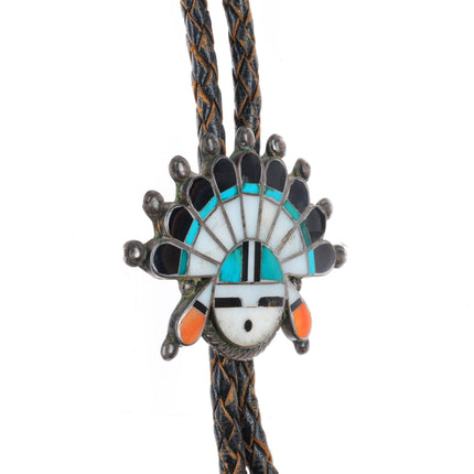 1940's-50's Vintage Zuni sterling silver sunface bolo tie with fancy tips