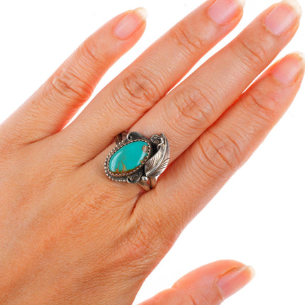 sz10 Dean Sandoval Jr Navajo sterling silver vintage ring with nice turquoise