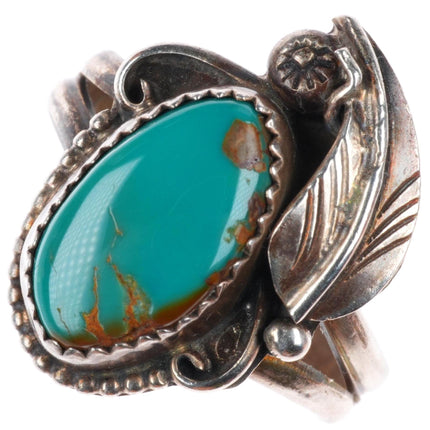 sz10 Dean Sandoval Jr Navajo sterling silver vintage ring with nice turquoise