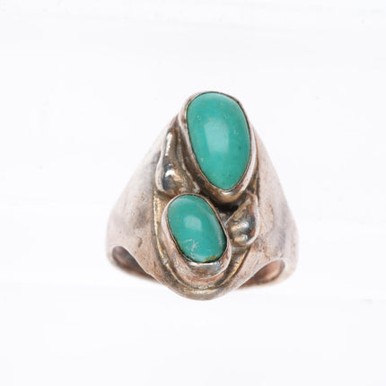 sz10.5 vintage Navajo sterling silver turquoise 2 stone men's ring