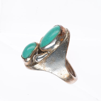 sz10.5 vintage Navajo sterling silver turquoise 2 stone men's ring