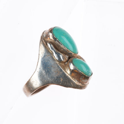 sz10.5 vintage Navajo sterling silver turquoise 2 stone men's ring