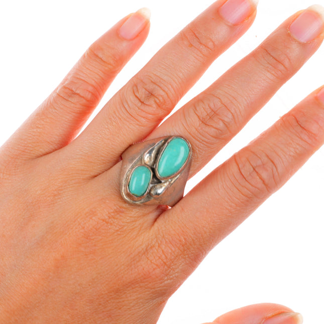 sz10.5 vintage Navajo sterling silver turquoise 2 stone men's ring