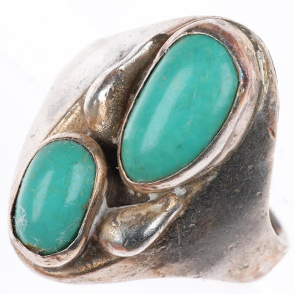 sz10.5 vintage Navajo sterling silver turquoise 2 stone men's ring