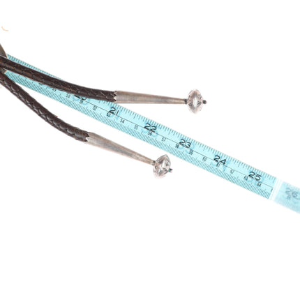 Large PH southwestern sterling silver turquoise bolo tie with fancy tips