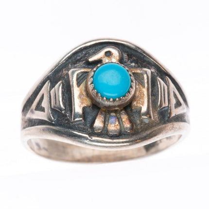 sz6.75 vintage Fred Harvey era sterling silver thunderbird ring with turquoise