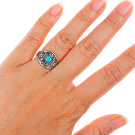 sz6.75 vintage Fred Harvey era sterling silver thunderbird ring with turquoise