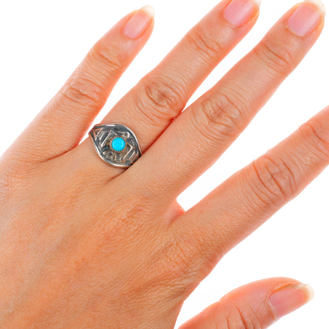 sz6.75 vintage Fred Harvey era sterling silver thunderbird ring with turquoise
