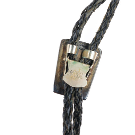 c1960 c-31 vintage Navajo sterling silver turquoise inlaid bear paws bolo tie