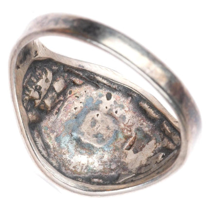 sz6.75 vintage Fred Harvey era sterling silver thunderbird ring with turquoise