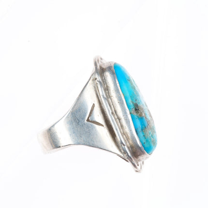 sz8 vintage Navajo sterling silver turquoise twisted rope bezel ring
